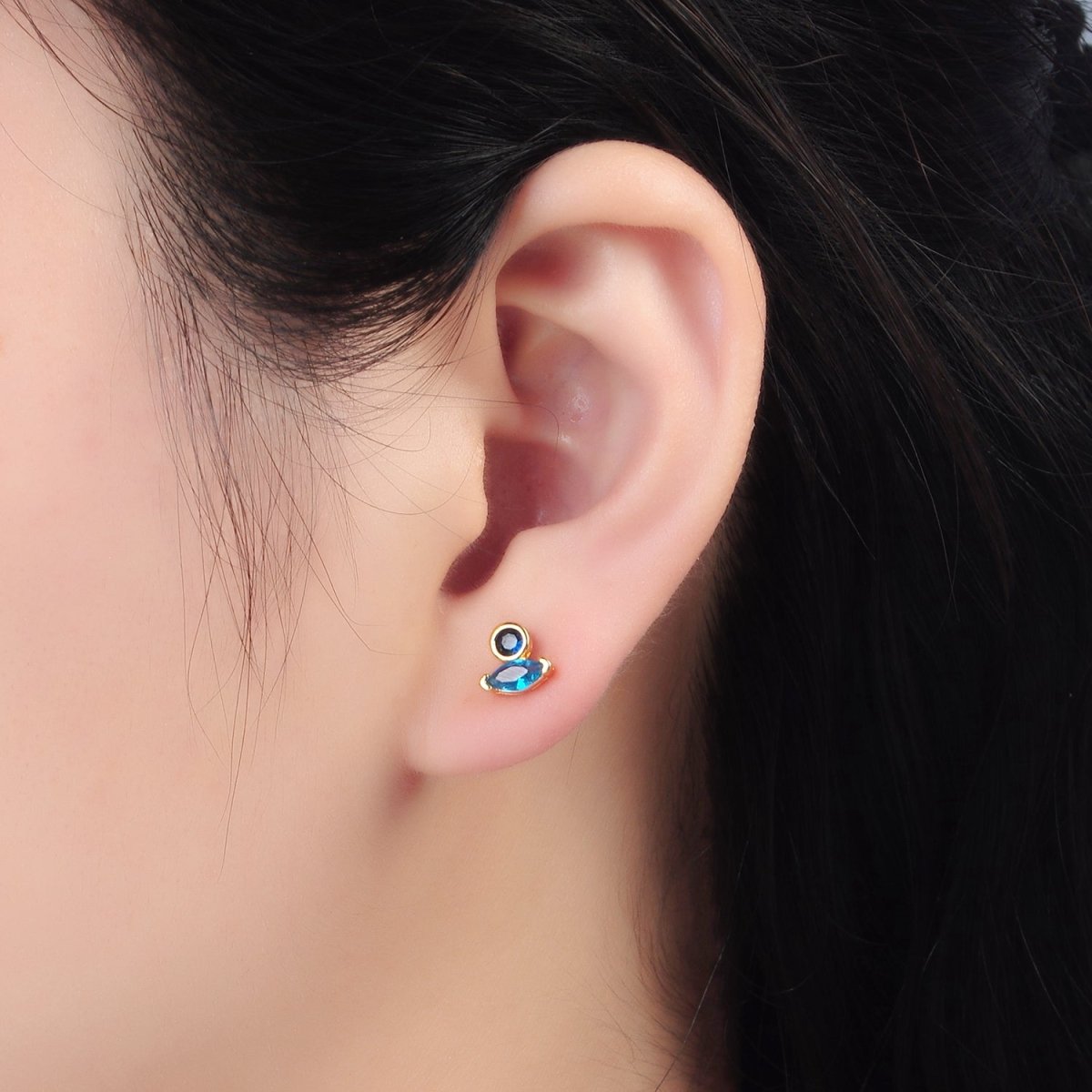 24K Gold Filled Pink, Purple, Green, Clear Marquise Round CZ Stud Earrings | AB1236 - AB1239
