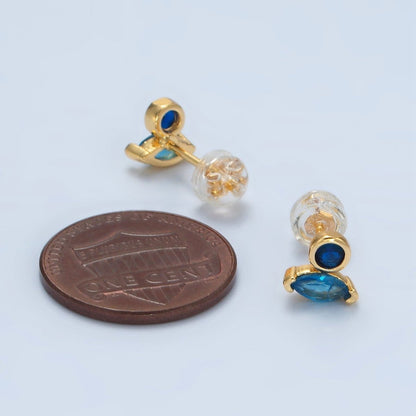 24K Gold Filled Pink, Purple, Green, Clear Marquise Round CZ Stud Earrings | AB1236 - AB1239