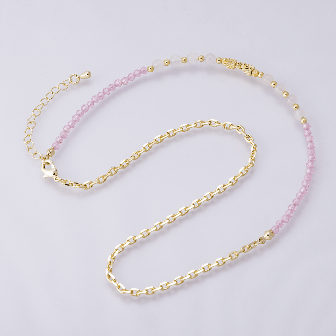 24K Gold Filled Pink Quartz Multifaceted Natural Gemstone 16.5 Inch Necklace w. Extender | WA-04175