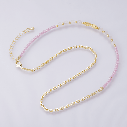 24K Gold Filled Pink Quartz Multifaceted Natural Gemstone 16.5 Inch Necklace w. Extender | WA-04175
