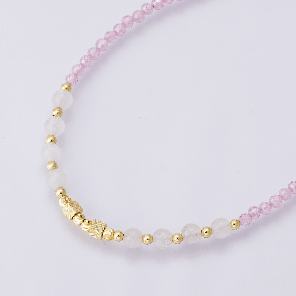 24K Gold Filled Pink Quartz Multifaceted Natural Gemstone 16.5 Inch Necklace w. Extender | WA-04175