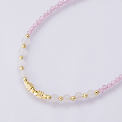 24K Gold Filled Pink Quartz Multifaceted Natural Gemstone 16.5 Inch Necklace w. Extender | WA-04175