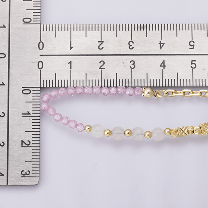 24K Gold Filled Pink Quartz Multifaceted Natural Gemstone 16.5 Inch Necklace w. Extender | WA-04175