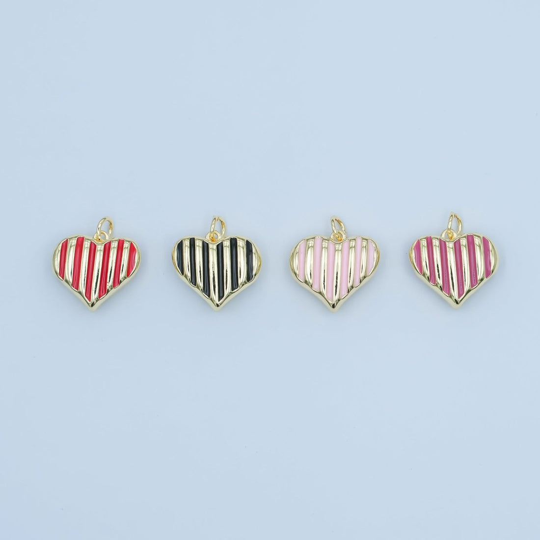 24K Gold Filled Pink, Red, Black, Fuchsia Enamel Stripped Heart Charm | N135 - N136