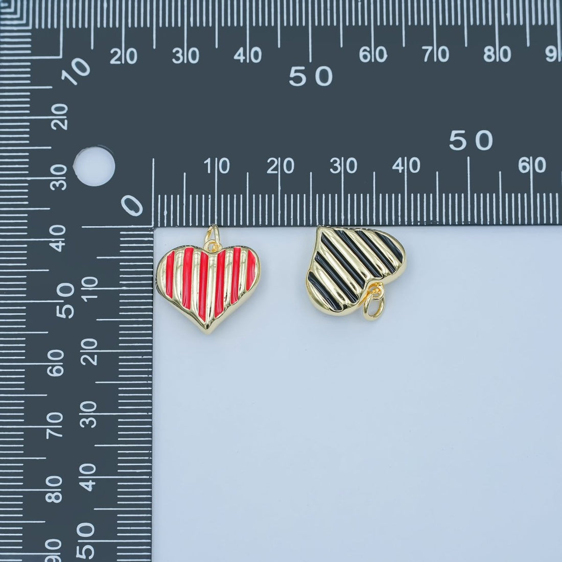 24K Gold Filled Pink, Red, Black, Fuchsia Enamel Stripped Heart Charm | N135 - N136