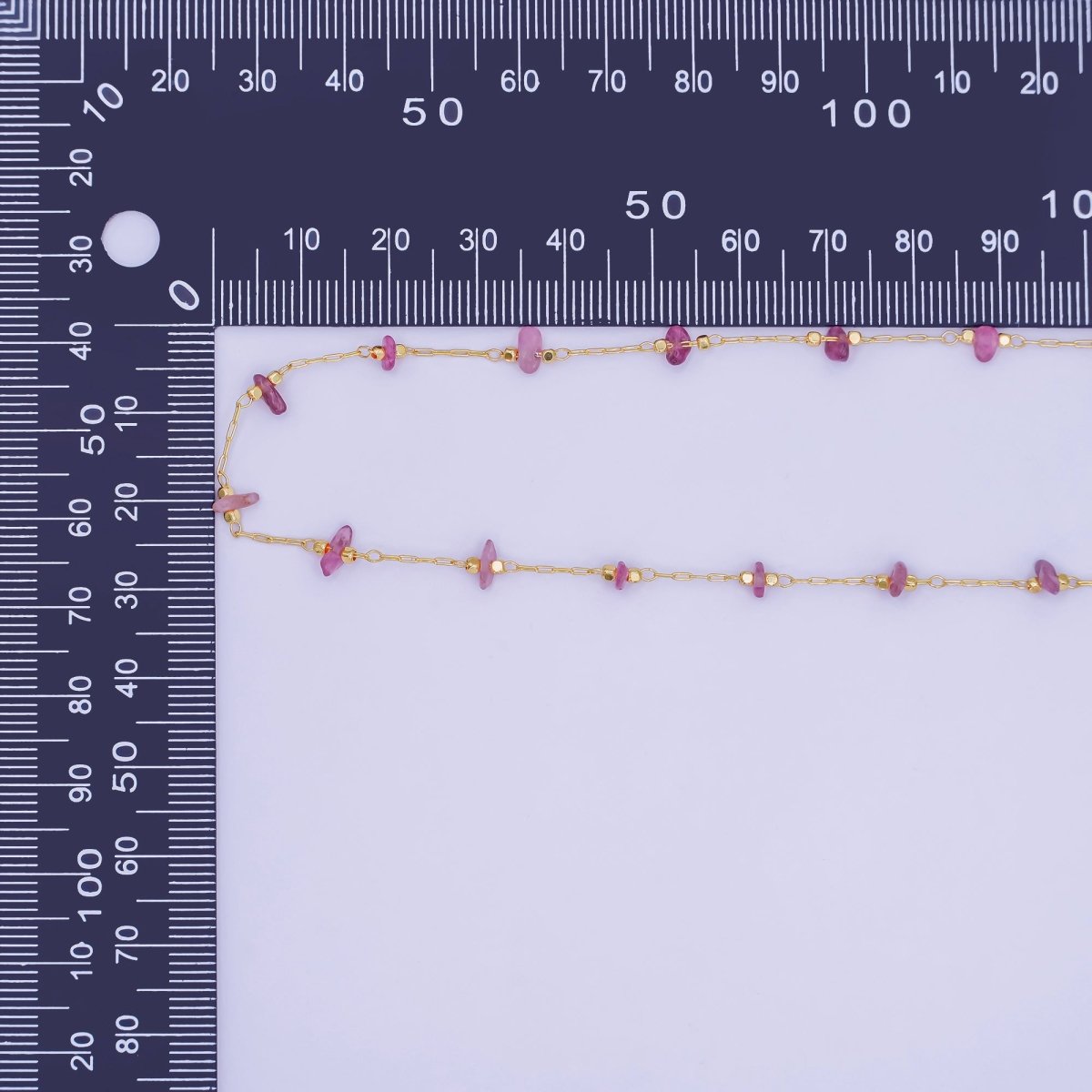 24K Gold Filled Pink Tourmaline Crystal Gemstone Link Unfinished Chain by Yard | Roll-1660