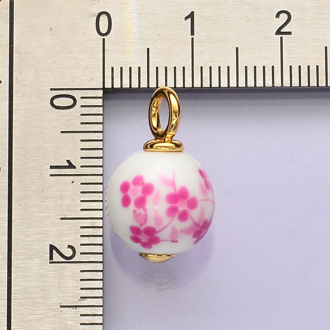 24K Gold Filled Pink Violet Round Ceramic Drop Pendant | C671