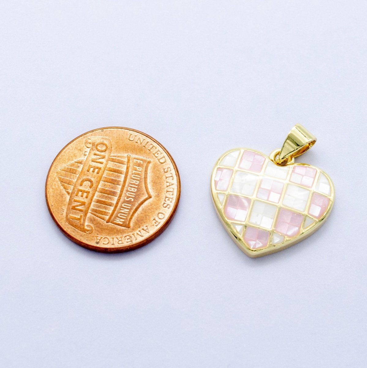 24K Gold Filled Pink-White Checkered Opal Heart Pendant | AA1453