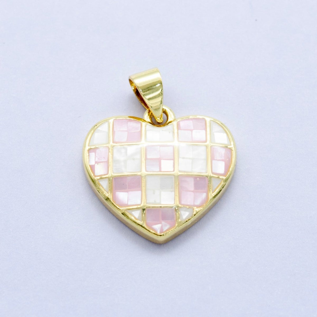 24K Gold Filled Pink-White Checkered Opal Heart Pendant | AA1453