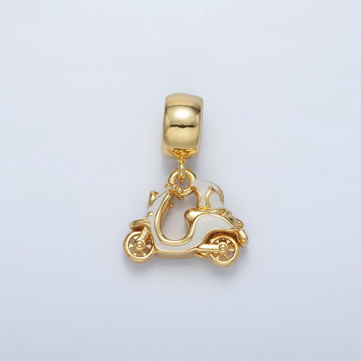 24K Gold Filled Pink, White Enamel Motorbike Scooter Vehicle Rhondelle Bail Drop Pendant | AC095