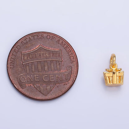24K Gold Filled 6mm Present Gift Box 3D Multidimensional Mini Charm in Gold &amp; Silver | W799