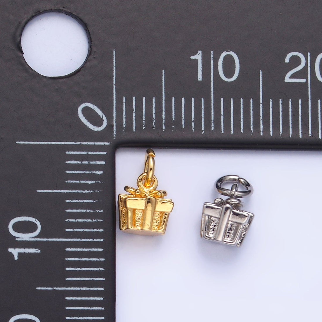 24K Gold Filled 6mm Present Gift Box 3D Multidimensional Mini Charm in Gold &amp; Silver | W799