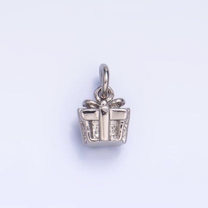 24K Gold Filled 6mm Present Gift Box 3D Multidimensional Mini Charm in Gold &amp; Silver | W799