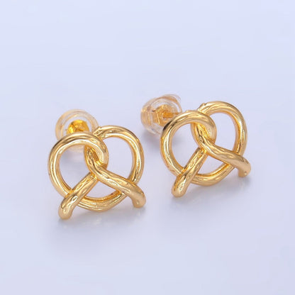 24K Gold Filled Pretzel Pastry Minimalist Stud Earrings | V493