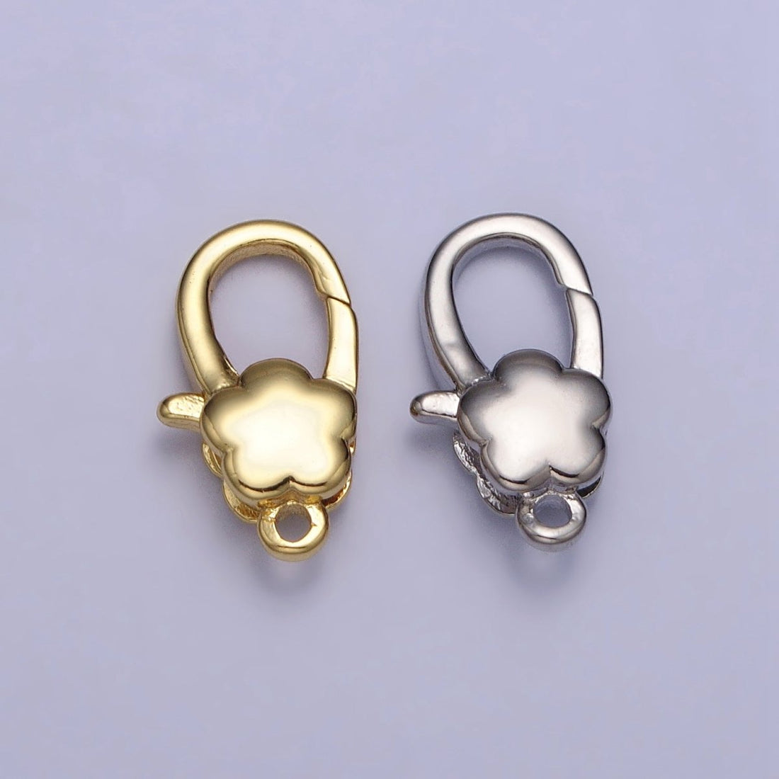 24K Gold Filled Puffed Flower Oval Lobster Clasps Closure Supply in Gold &amp; Silver | Z-125 Z-126