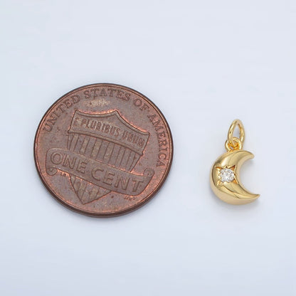 24K Gold Filled Puffy CZ Celestial Cresent Moon Charm | AC-157