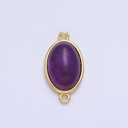 24K Gold Filled Purple Amethyst Natural Gemstone Oval Connector | Y-838