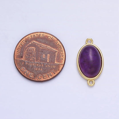 24K Gold Filled Purple Amethyst Natural Gemstone Oval Connector | Y-838