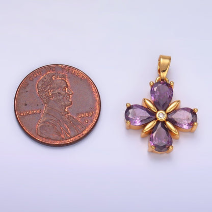 24K Gold Filled Purple CZ Clover Flower Pendant | AA1433