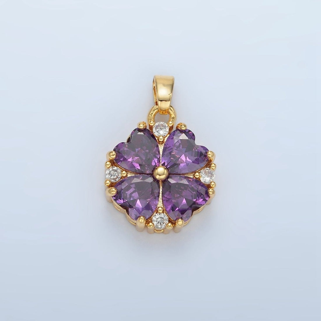 24K Gold Filled Purple CZ Heart Petal Flower Pendant | AA889