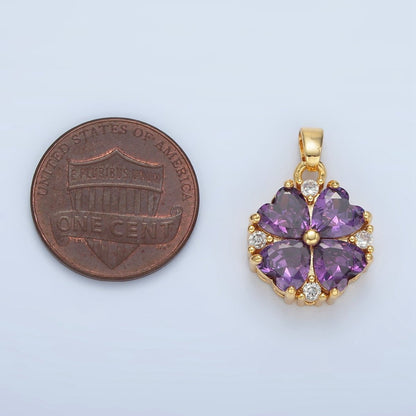 24K Gold Filled Purple CZ Heart Petal Flower Pendant | AA889