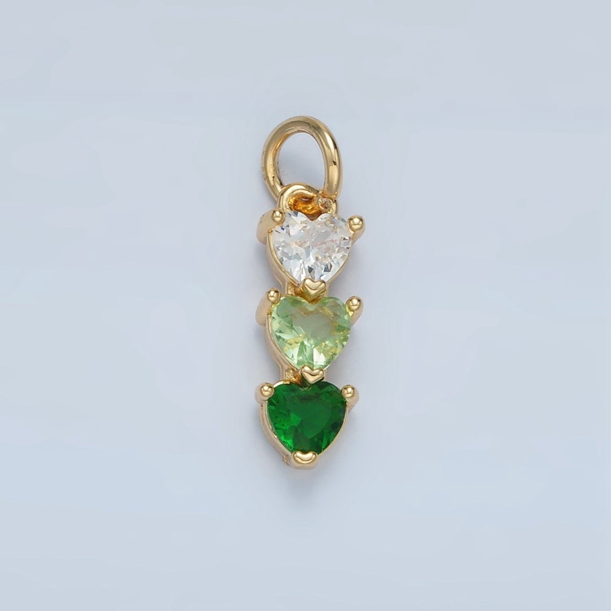 24K Gold Filled Purple, Green, Pink, Blue Gradient Triple Heart CZ Linear Charm | AG890 AG902