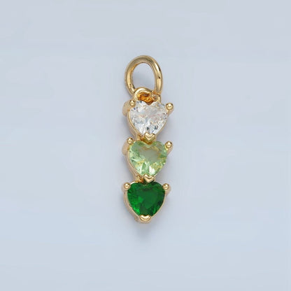 24K Gold Filled Purple, Green, Pink, Blue Gradient Triple Heart CZ Linear Charm | AG890 AG902