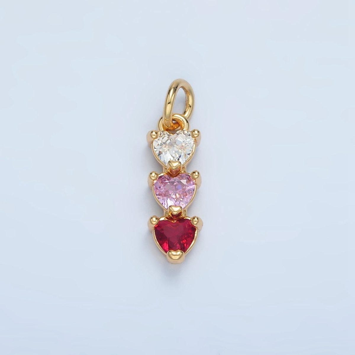 24K Gold Filled Purple, Green, Pink, Blue Gradient Triple Heart CZ Linear Charm | AG890 AG902