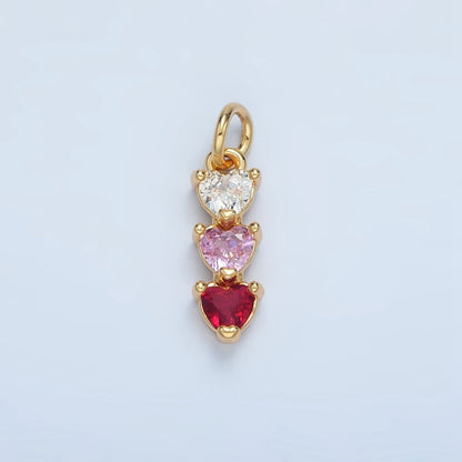24K Gold Filled Purple, Green, Pink, Blue Gradient Triple Heart CZ Linear Charm | AG890 AG902