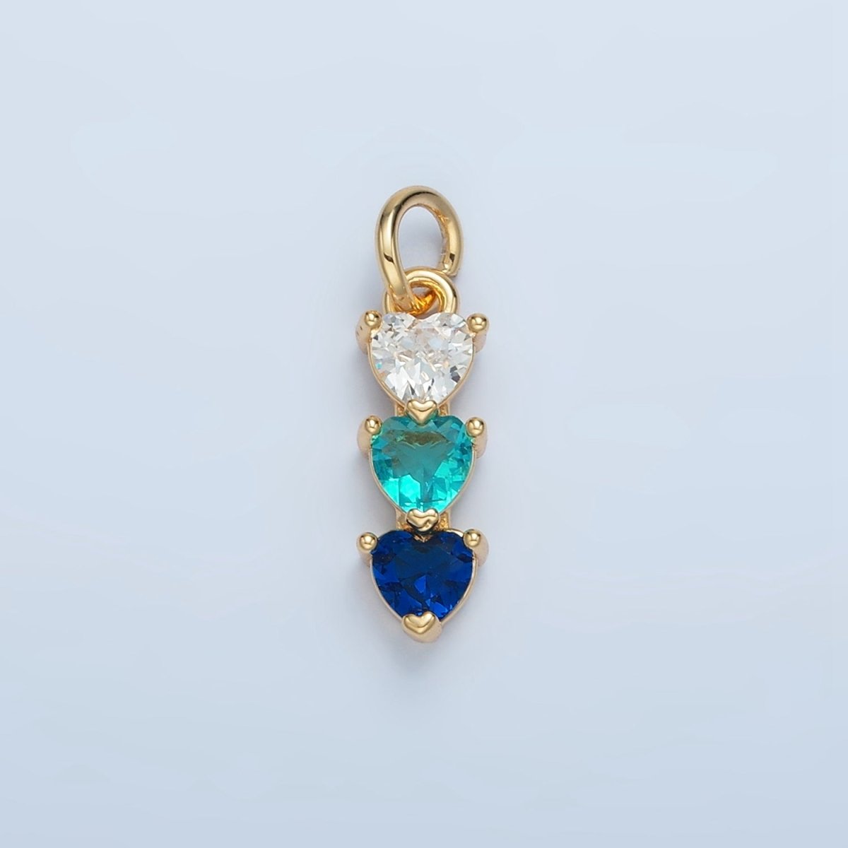 24K Gold Filled Purple, Green, Pink, Blue Gradient Triple Heart CZ Linear Charm | AG890 AG902