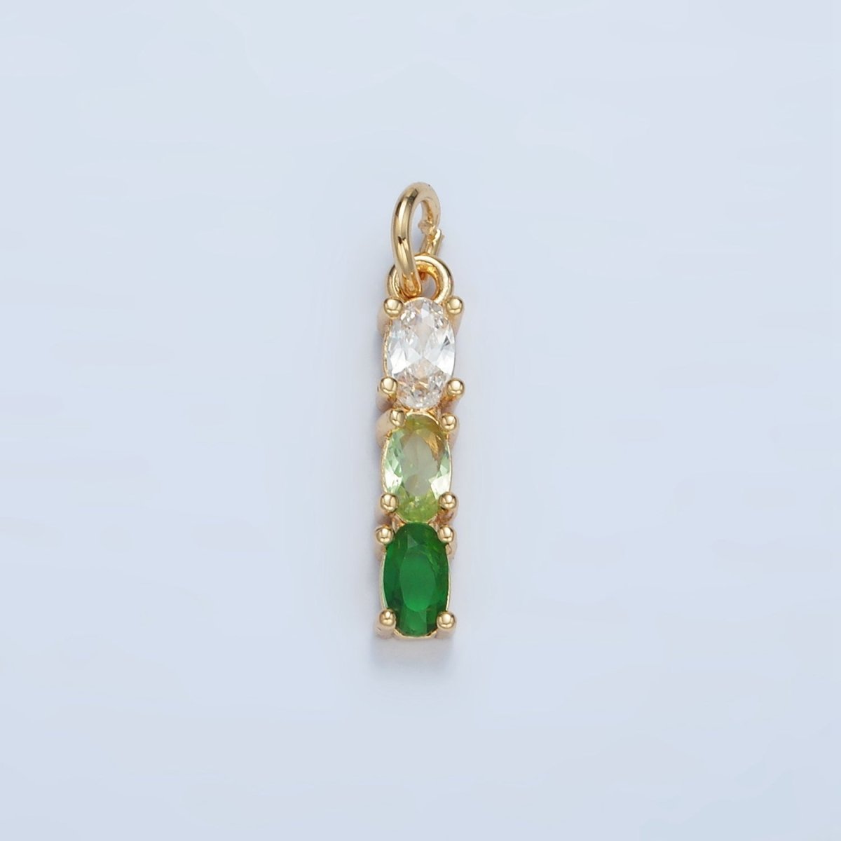 24K Gold Filled Purple, Green, Pink, Blue Gradient Triple Oval CZ Linear Charm | X568 X569