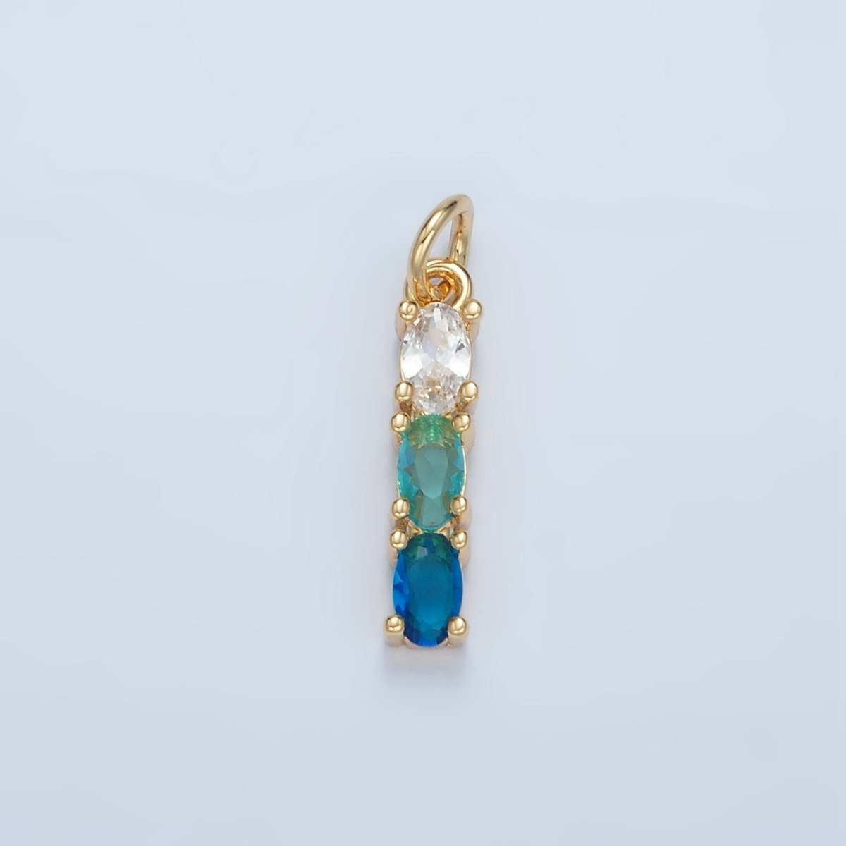 24K Gold Filled Purple, Green, Pink, Blue Gradient Triple Oval CZ Linear Charm | X568 X569