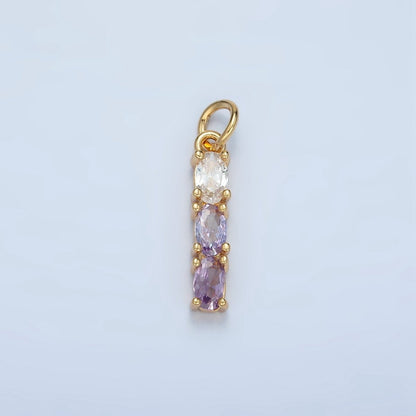 24K Gold Filled Purple, Green, Pink, Blue Gradient Triple Oval CZ Linear Charm | X568 X569