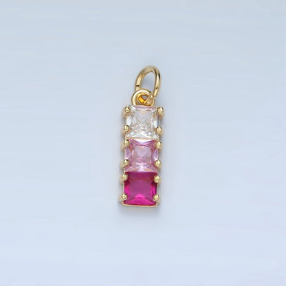 24K Gold Filled Purple, Pink, Blue, Green Gradient Square CZ Linear Charm | AG898 AG899