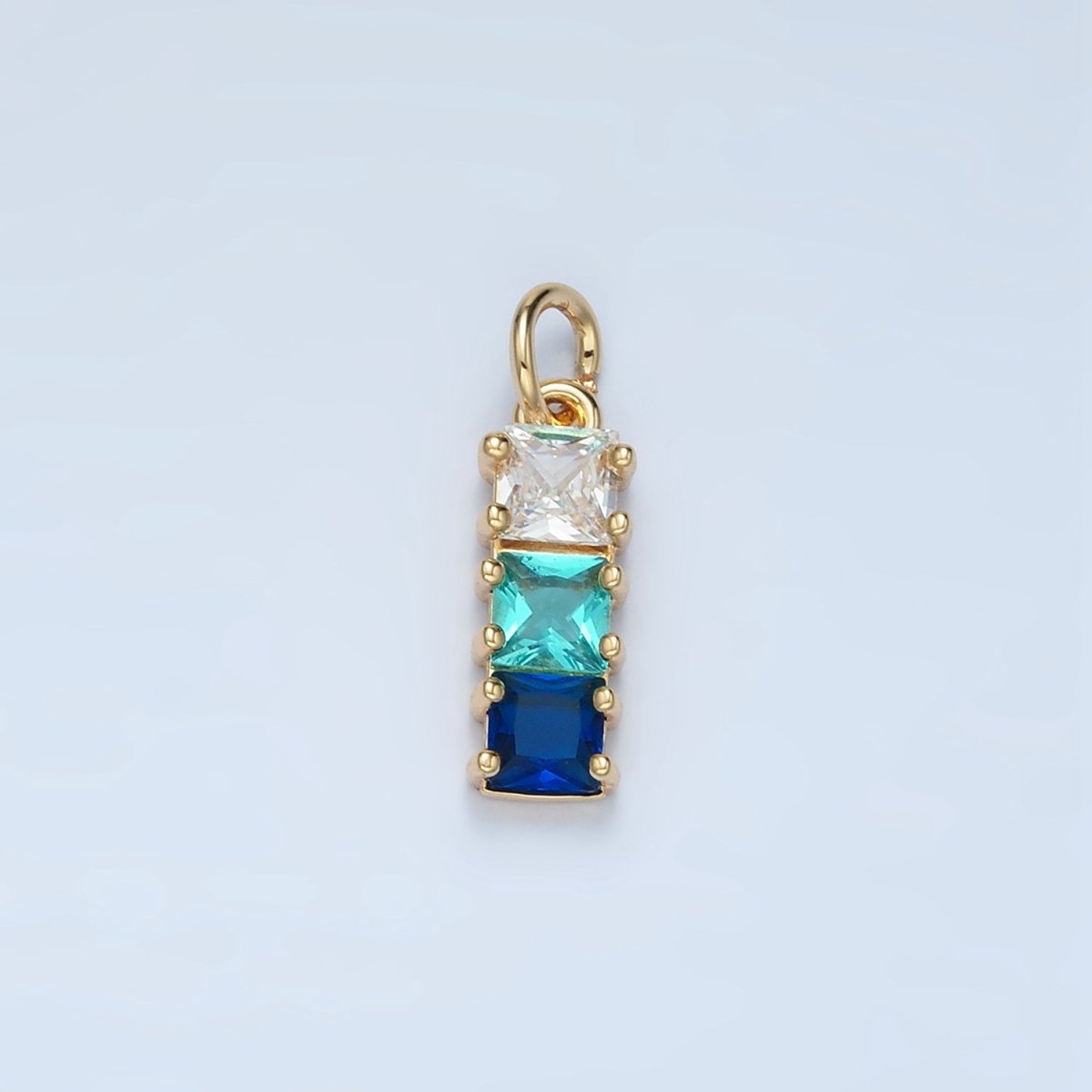 24K Gold Filled Purple, Pink, Blue, Green Gradient Square CZ Linear Charm | AG898 AG899