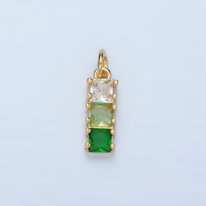 24K Gold Filled Purple, Pink, Blue, Green Gradient Square CZ Linear Charm | AG898 AG899