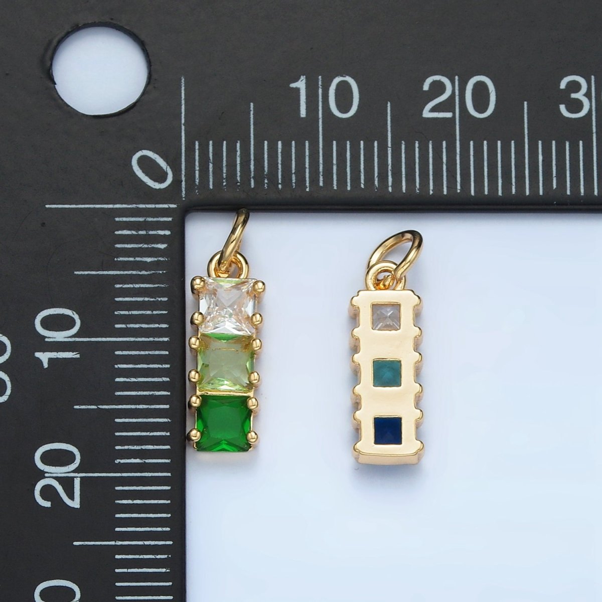 24K Gold Filled Purple, Pink, Blue, Green Gradient Square CZ Linear Charm | AG898 AG899