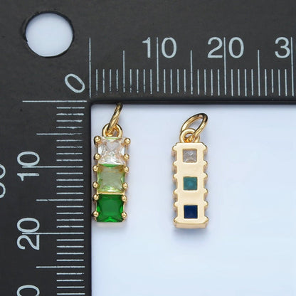 24K Gold Filled Purple, Pink, Blue, Green Gradient Square CZ Linear Charm | AG898 AG899
