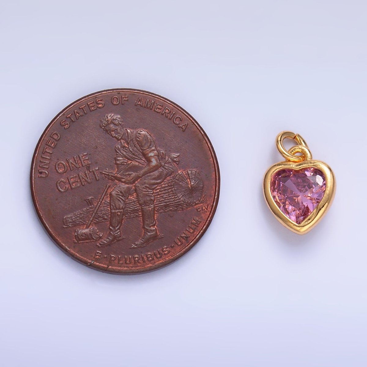 24K Gold Filled Purple, Red, Clear, Pink CZ Heart Bezel Charm | C453 D428