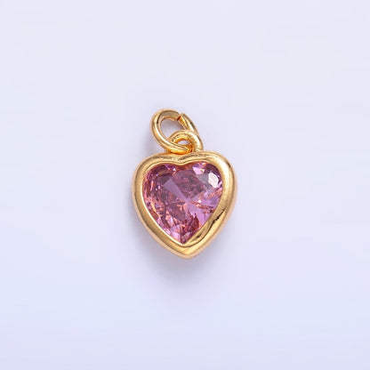 24K Gold Filled Purple, Red, Clear, Pink CZ Heart Bezel Charm | C453 D428