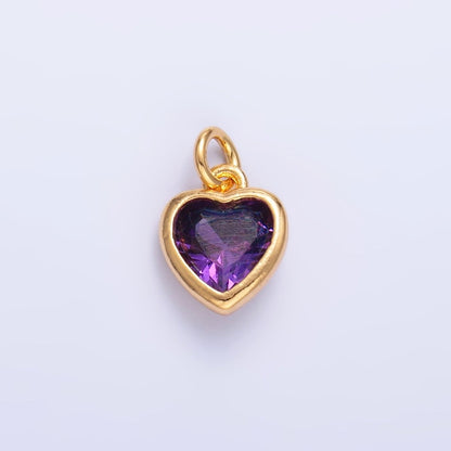 24K Gold Filled Purple, Red, Clear, Pink CZ Heart Bezel Charm | C453 D428