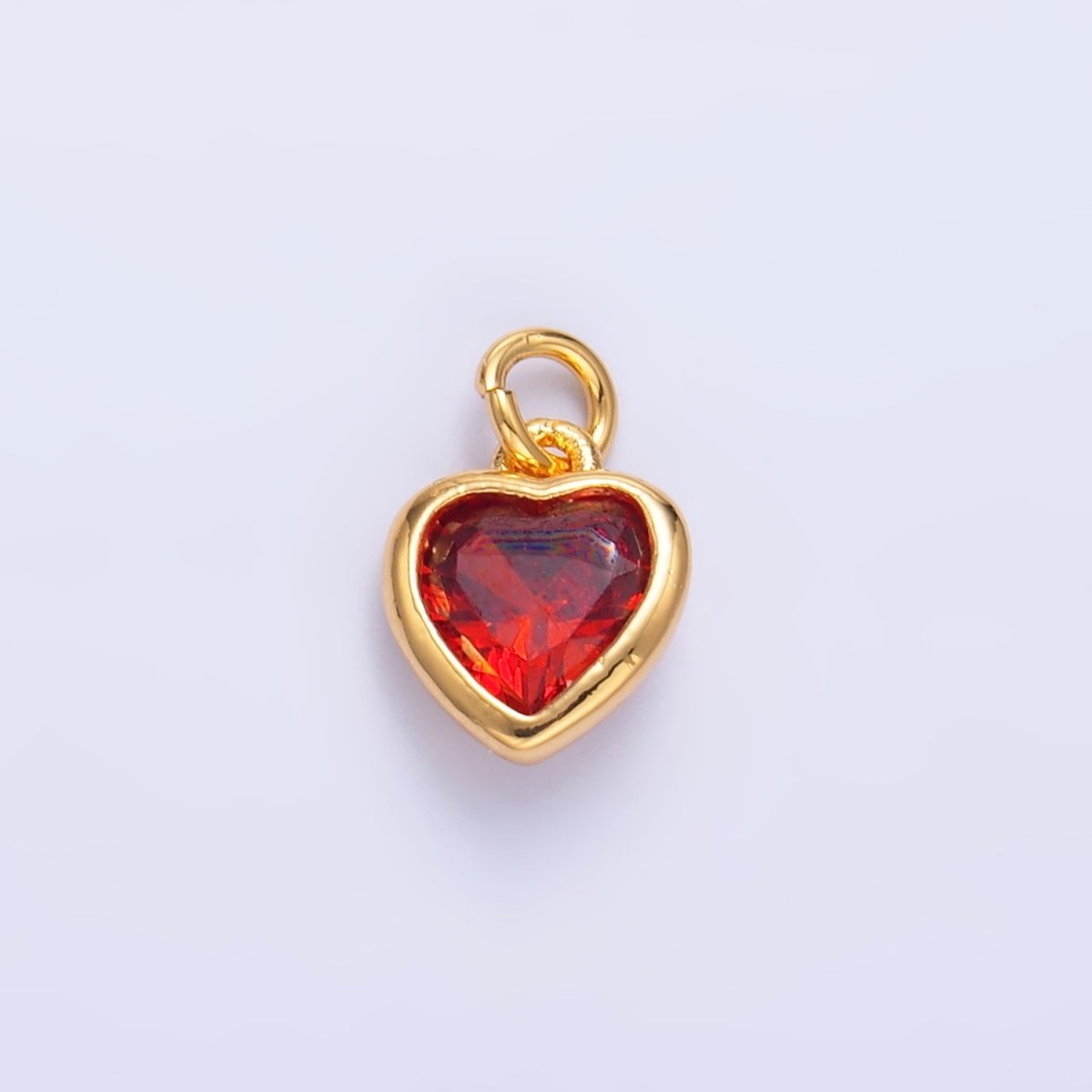24K Gold Filled Purple, Red, Clear, Pink CZ Heart Bezel Charm | C453 D428