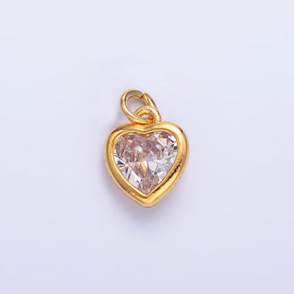 24K Gold Filled Purple, Red, Clear, Pink CZ Heart Bezel Charm | C453 D428