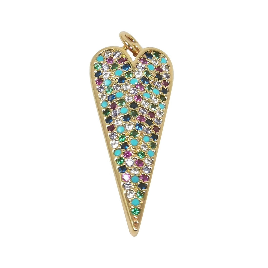 24k Gold Filled Rainbow Micro Pave CZ Heart Pendant Charm, Micro Pave CZ Heart Pendant Charm Dangle Charm for Layer Necklace E-294