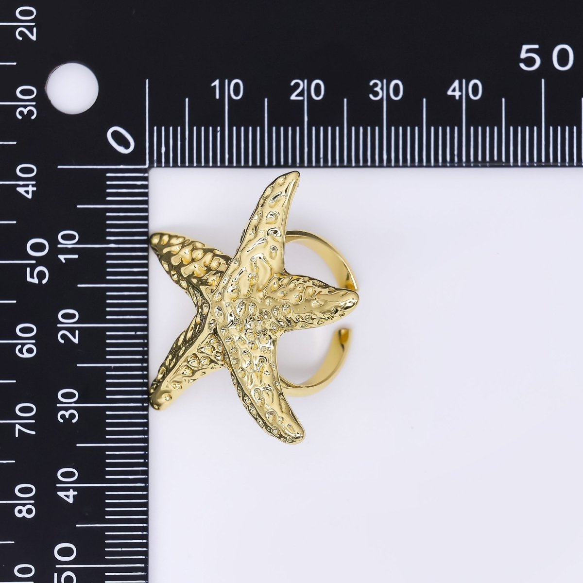 24K Gold Filled Realistic Dotted Sea Starfish Adjustable Open Ring | O1465