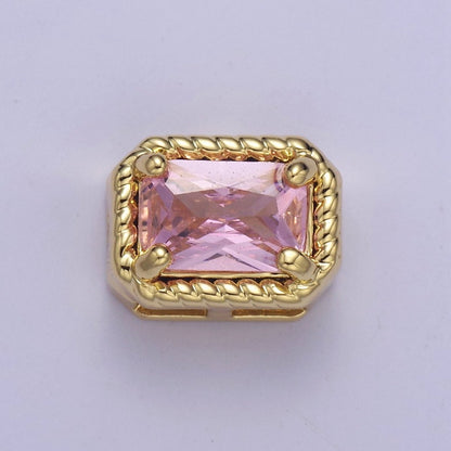24K Gold Filled Rectangle Bead Spacer CZ Micro Pave Square Spacer Bead Connector Charm Bracelet Necklace for DIY Jewelry Making Supply B-334 - B-335