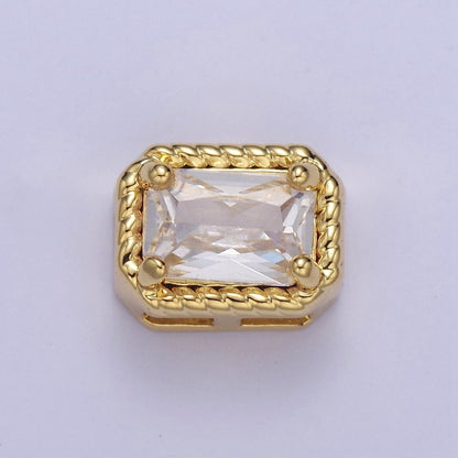 24K Gold Filled Rectangle Bead Spacer CZ Micro Pave Square Spacer Bead Connector Charm Bracelet Necklace for DIY Jewelry Making Supply B-334 - B-335