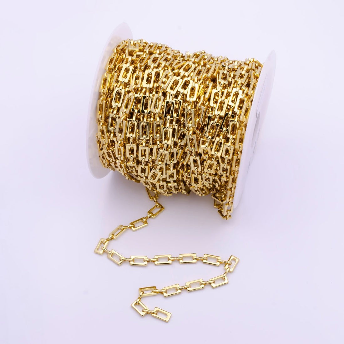 24k Gold Filled Rectangular Paper Clip Chain by Yard, Gold Filled Elongated Chain Wholesale Bulk Roll Chain for Jewelry Making | ROLL-815 Clearance Pricing