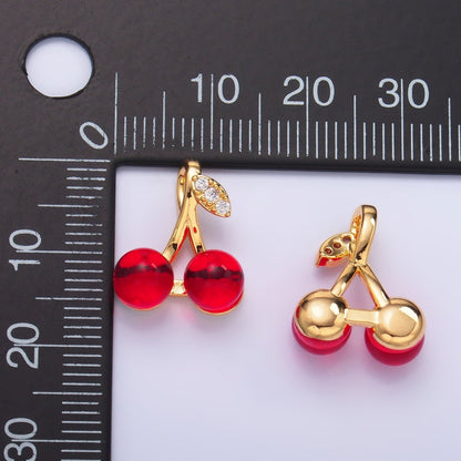 24K Gold Filled Red Acrylic Micro Paved CZ Cherry Fruit Pendant | AA1440