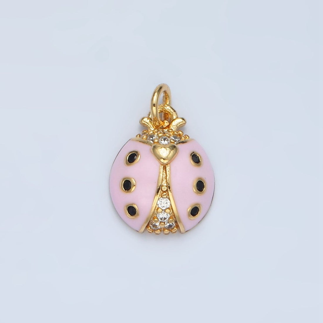 24K Gold Filled Red and Pink Enamel CZ Micro Paved Ladybug Insect Animal Charm | AG-622